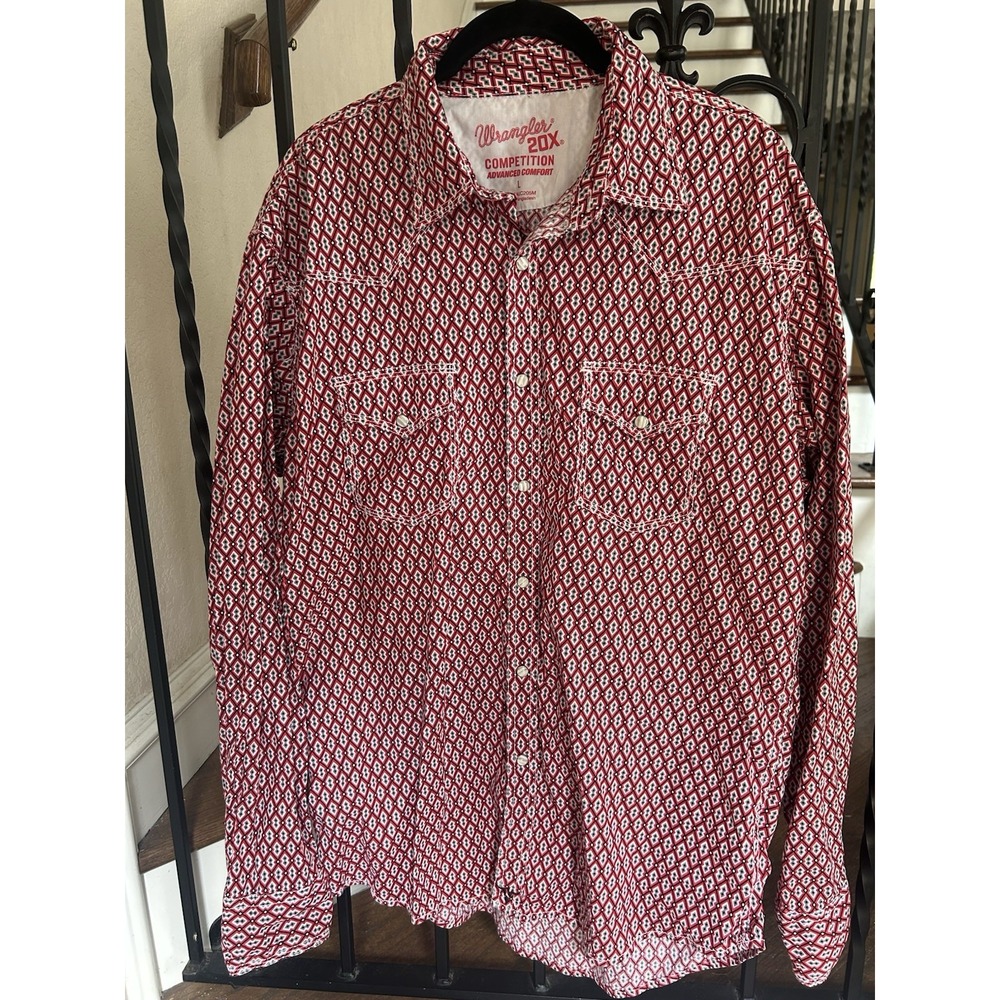 Men's Large Wrangler 20X Long-Sleeve Competition Western Snap Shirt Red